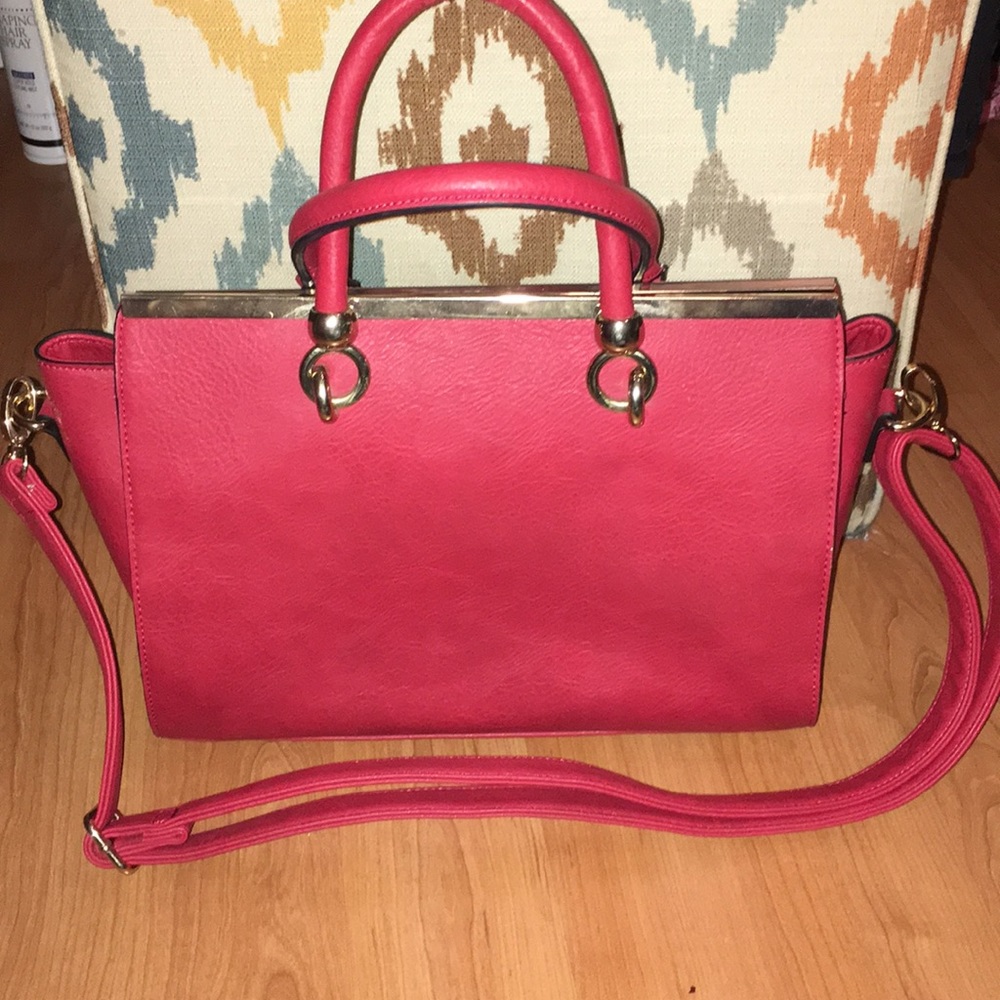 Red Faux Leather Tote Bag